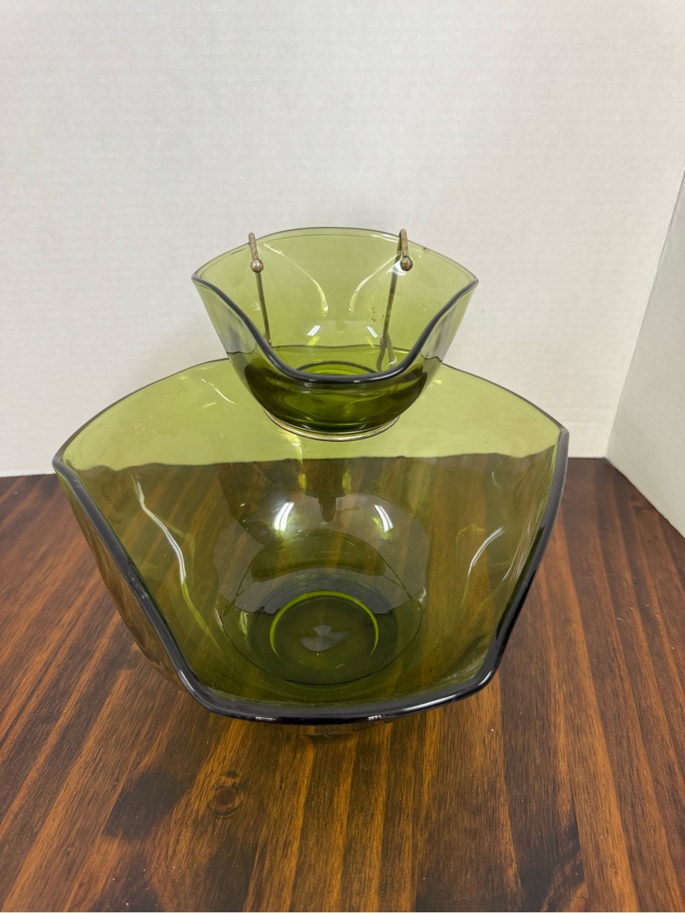 Anchor Hocking Green Glass Chip & Dip Set